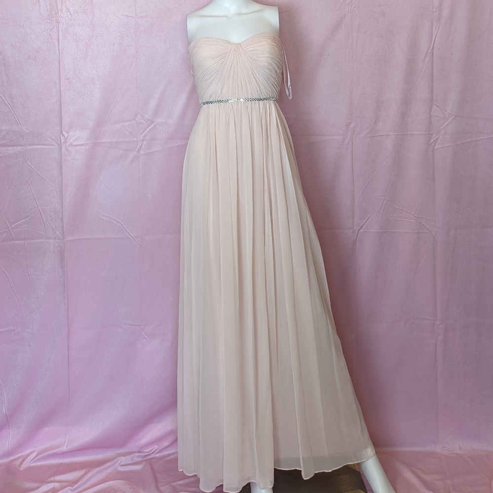 Jenny Packham Blush Luxe Organza Beaded Waistband Strapless Bridesmaid Dress 0